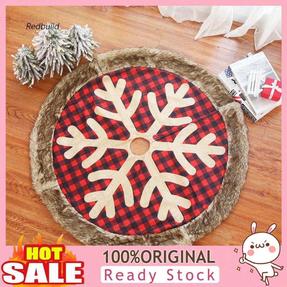 Red Round Plaid Print Snowflake Xmas Tree Skirt Cover Floor Carpet