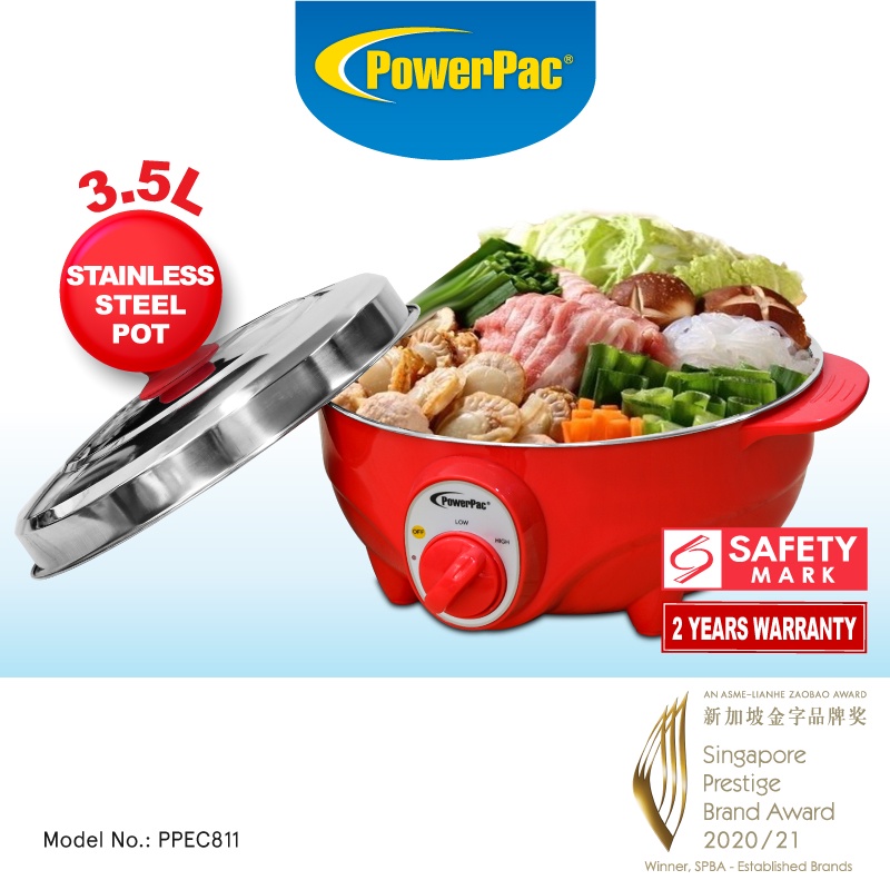PowerPac Electric Steamboat Hot Pot with Stainless steel inner pot 3.5L