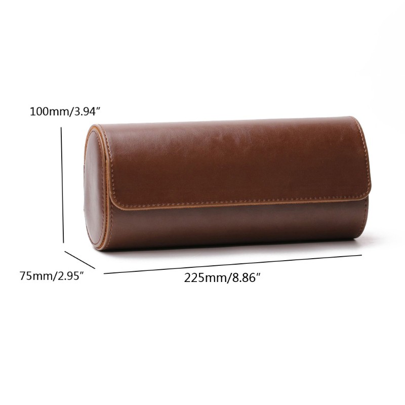 REDD 3 Slots Portable Leather Watch Storage Box Slid in Out Watch Roll Travel Case
