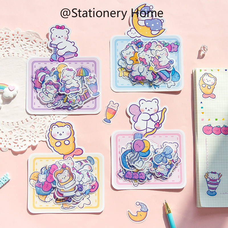 40pcs Cute Bear Stickers Pack Korean Cartoon Cute Pocket Sticker Diary Diy Decoration Sticker Shopee Singapore