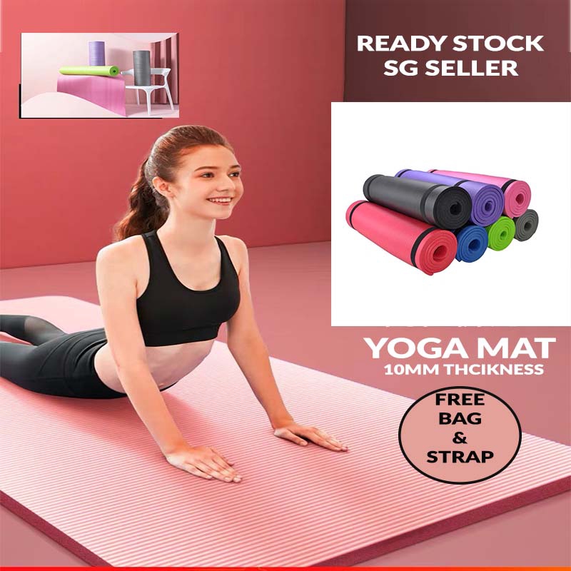[OOTD_SPORTS] Ready Stock 10mm Yoga Mat Free Strap+Bag Exercise Mat Non ...