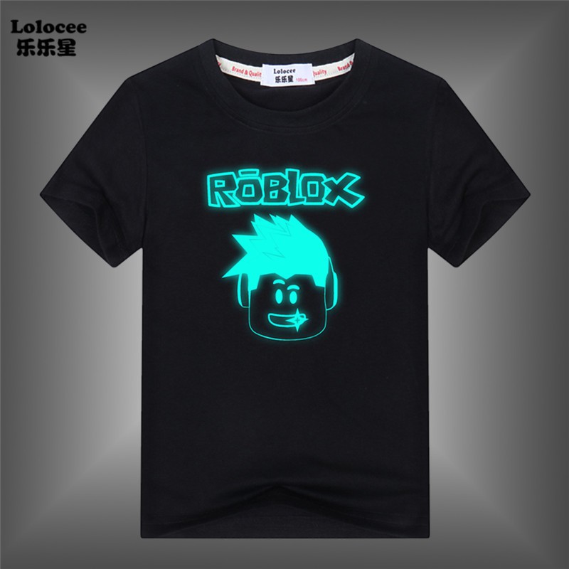 Kids Cartoon Roblox Luminous T Shirt Boy Summer Short Sleeve Glow In Dark Tops Glowing Cotton Clothes Shopee Singapore - black roblox t shirt