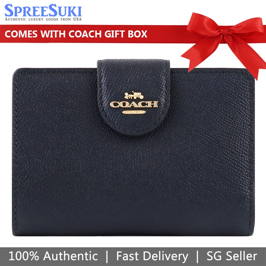 Coach Wallet In Gift Box Medium Wallet Medium Corner Zip Wallet Midnight Navy Dark Blue # 6390