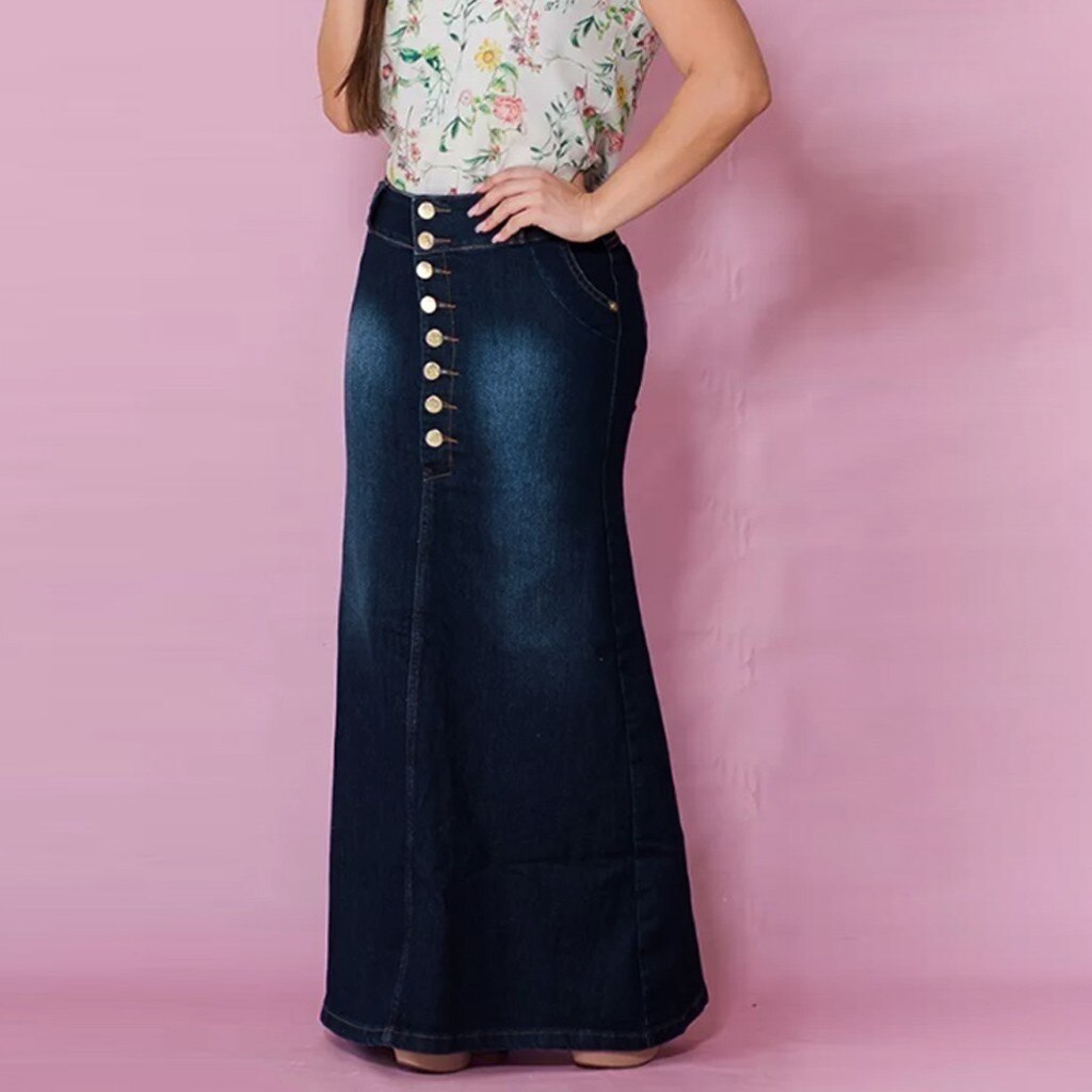 &35 Women's High Waist Bodycon Split Skirt Casual Front Button Washed Denim  Skirts Long Jean Skirts Jean Skirt | Shopee Singapore