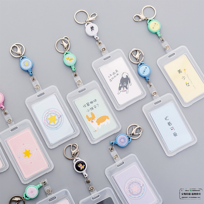 Retractable Transparent Keychain Bus Card Protective Case Creative
