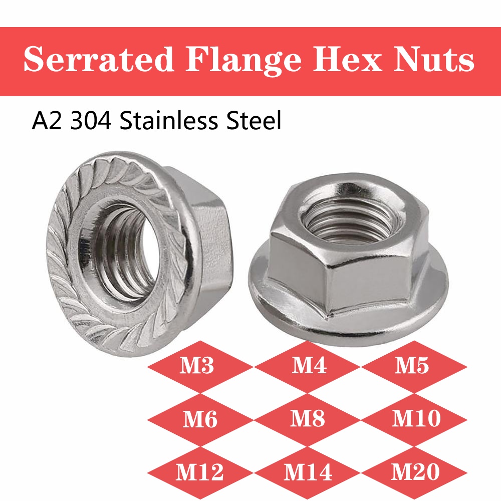 Flanged Nuts To Fit Metric Bolts & Screws A2 Stainless Steel M4,M5,M6,M8,M10,M12 