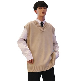 Image of Sweater Vest 2 Colors ins Super Hot Spring Autumn Waistcoat Korean Version Versatile V-Neck Men's Knitted Coat Couple Preppy Style Student Soli