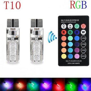 2PCS T10 5050 Car Light Color Multi LED Bulbs RGB Remote Control 6SMD Wedge