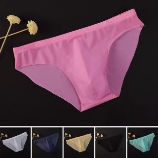 Men's Viscose See-through Underwear Ultra-thin Low-rise Sexy Solid Color Briefs