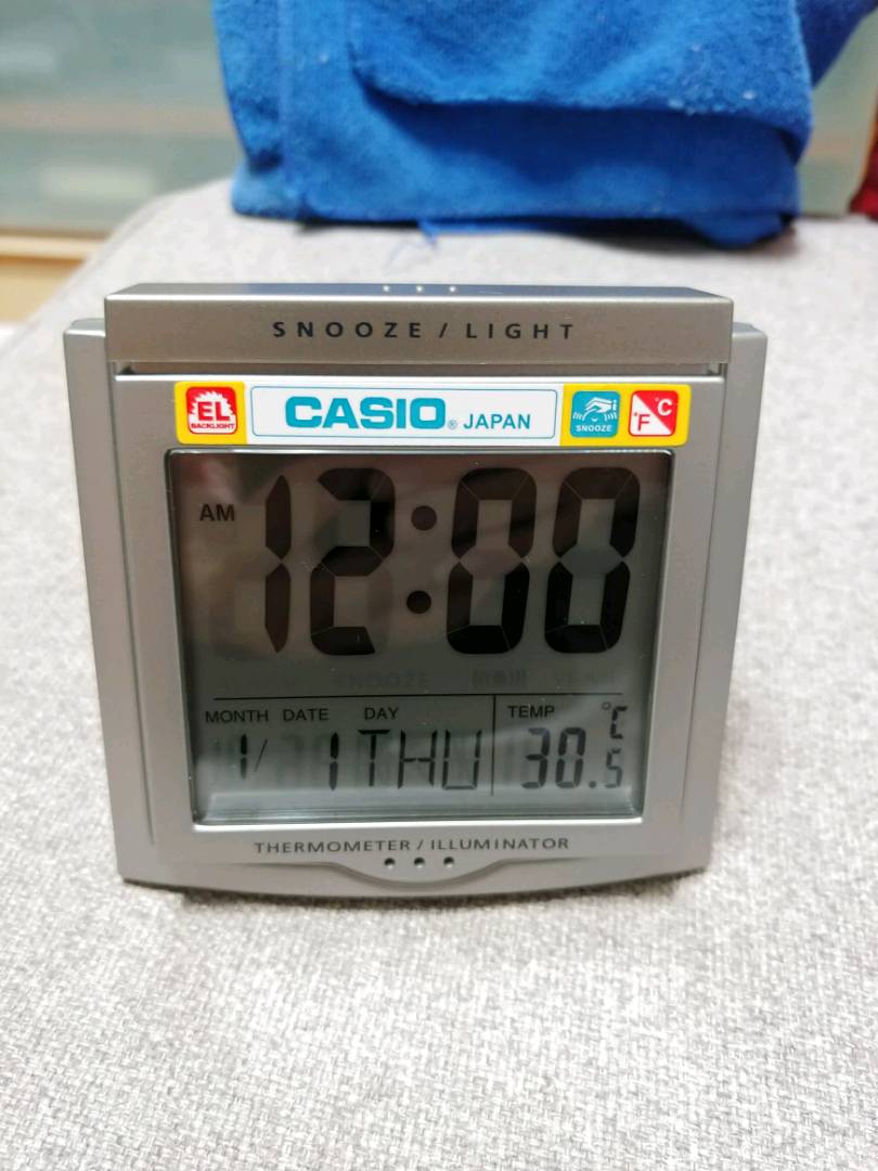 Casio DQ750F-7D White LED Light Digital Alarm Desk Clock Thermometer Snooze NEW 