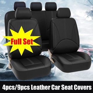 4pcs/9pcs PU Leather Universal Luxury Car Seat Cover Full Set Black Seat Protector Covers