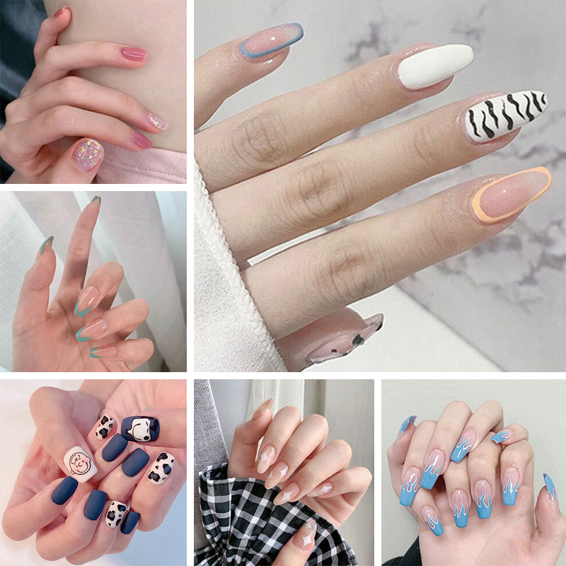 R101-R120 24 Pcs/box Full Cover Fake Nails With Liquid Glue Nail Art Tips  False Nails | Shopee Singapore