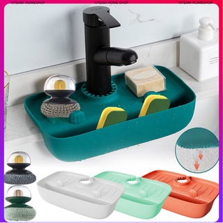 【IN Stock】Silicone Faucet Splash Mat Sink Sponge Storage Basket Kitchen/Bathroom Soap Dispenser Drain Pad Sink Drying Tray