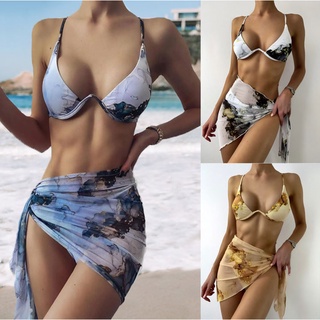 [Ready Stock] Women beachwear INS Sexy Bikini Sets Lower Waist Three-piece Swimming Suit Women Mini Micro Bikini Push Up Swimwear Woman