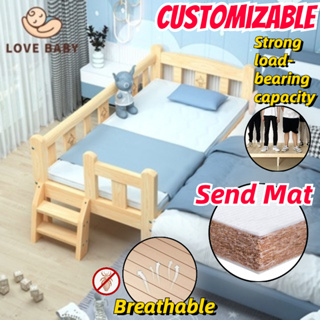 【Customizable&Send Mat】Ready Stock Baby Cot mattress Newborn crib splicing big bed solid wood kids bed frame single bed nordic tatami bedroom