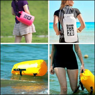 [Full Range&Ready Stock]Waterproof Dry Bag Mobile Phone Clothes Thickened PVC 2L 5L 10L 15L 20L 30L Single Double Shoulder Adjustable Foldable Camping River Tracing Ocean Dry Bag