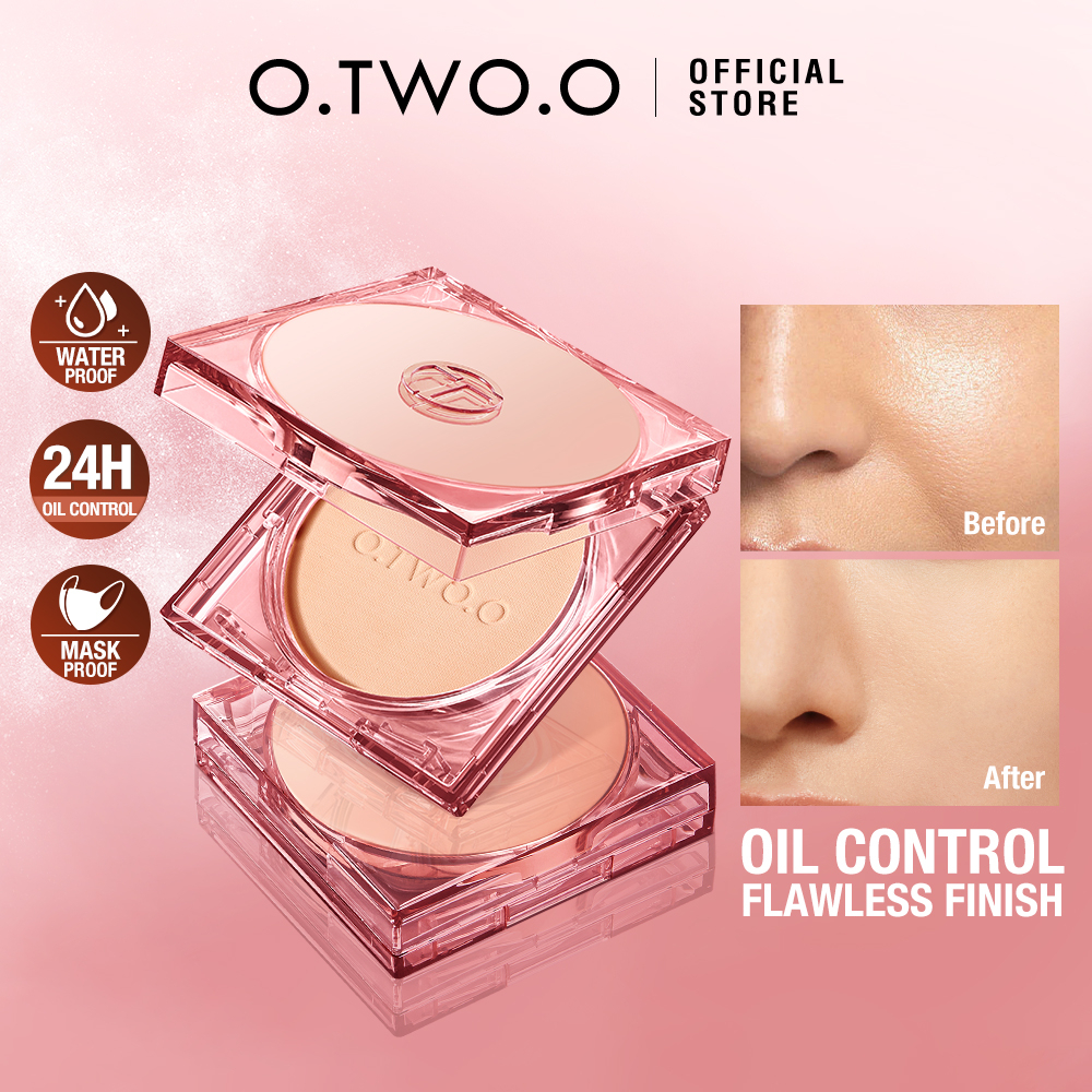 O.TWO.O Face Powder Oil Control Long Lasting 24h Locking Makeup Foundation Matte With Puff