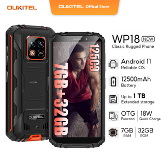 OUKITEL WP18（5.93” HD+ 12500 mAh Rugged  Waterproof Handphone  IP68 & IP69K 7GB+32GB/1TB Helio A22 18W Fast charging 13MP Camera Quad Core Smartphone  Android 11 4GB RAM 32GB ROM  Face ID OTG GPS）Mobile Phone