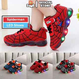 【Suge】Size 21-36 Children's Shoes Spiderman led Luminous Shoes for Boys Fashion Sneakers School Shoes Girls