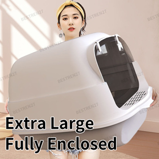 Ready Stock Cat Litter Box Extra Large With Cover For Adult Fully Enclosed Cat Toilet Oversized Deodorant Splash-Proof With Small Kitten Supplies