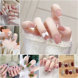 【New Arrival】Set of 24 trendy fake nails with glue reusable false nails