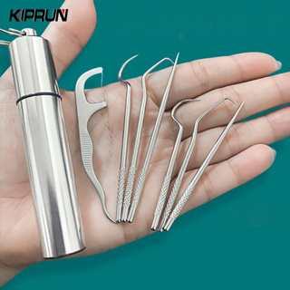 KIPRUN Toothpick Pocket Set Stainless Steel Oral Cleaning Tooth Flossing Portable Reusable Toothpick Floss Teeth Cleaner with Storage Tube