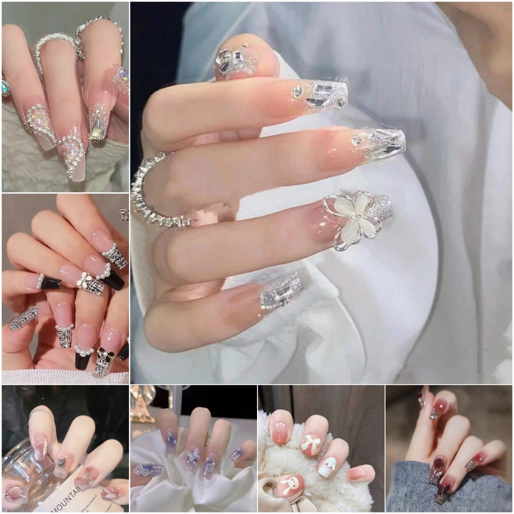 Set 24 Móng Tay Giả Đính Đá Lấp Lánh