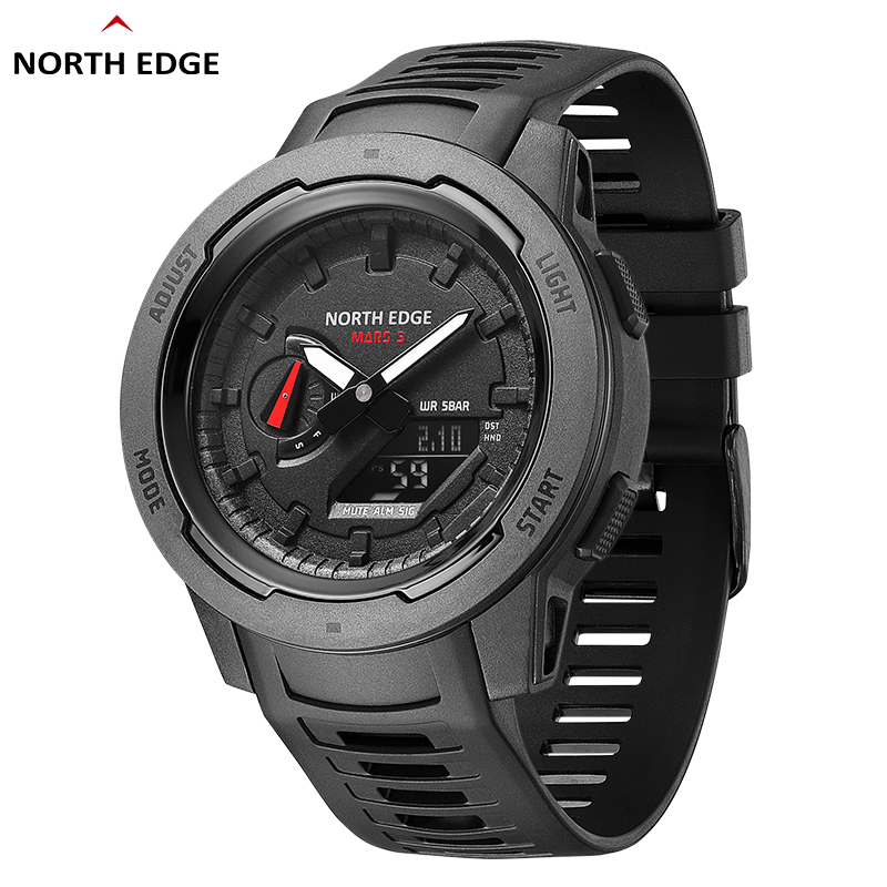 NORTH EDGE MARS3 Carbon Fiber Case Digital Tactical Watch For Men 50M Waterproof Sports Men's Watch