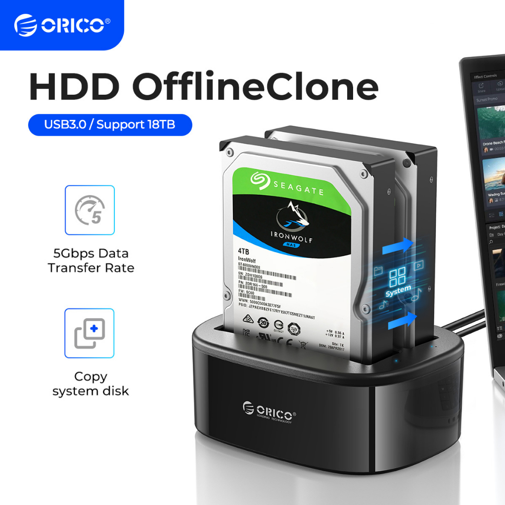 ORICO Clone Docking Station 2.5 3.5 Dual Bay SATA To USB 3.0 HDD Enclosure Tool Free Duplicator HDD