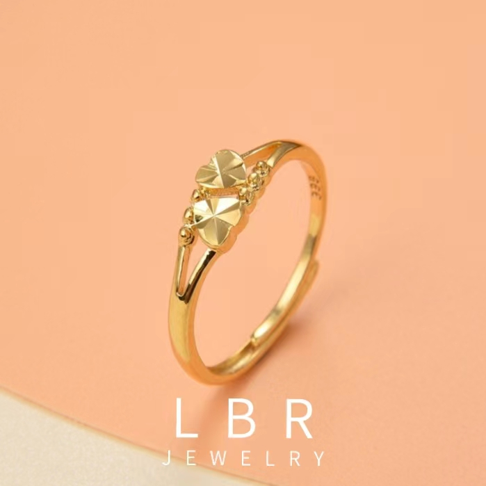 Original 18K Saudi gold pawnable Two Love Hollow Openings Adjustable Women's Rings Accessories Jewel