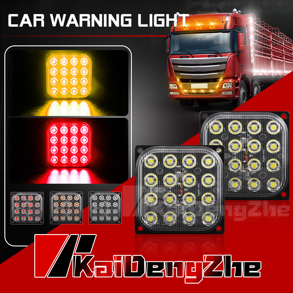 1 cái Đèn Cảnh Báo Hình Vuông Xe Tải 16 Đèn LED Nhấp Nháy 12-24V Đèn LED Cảnh Báo Bên Xe Tải Đèn Báo Cho Xe Tải SUV Xe Tải Khẩn Cấp Đèn Phanh Phía Sau