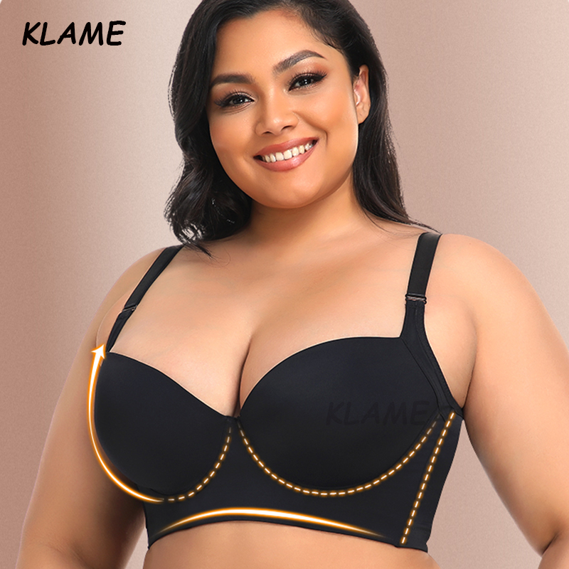KLAME BCDEF Plus Size Sports Bra For Women Gathering Seamless 3D Cup Tank Top Bras Sexy V-neck With