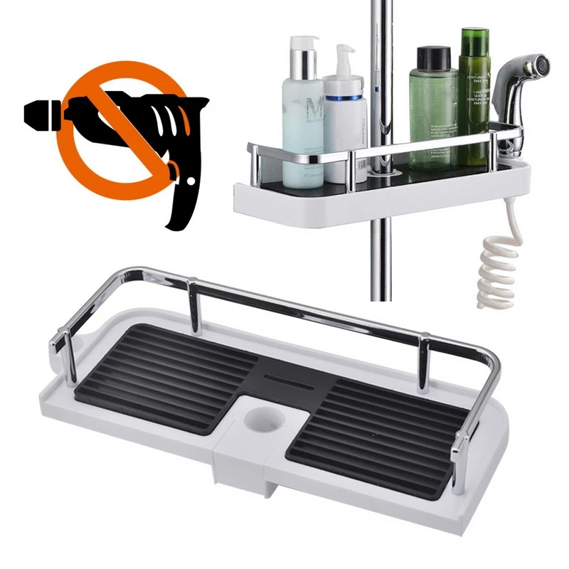 New Bathroom Pole Shower Storage Rack Organizer /Bathroom Shelves Shower Shampoo Tray / Shower Head Shampoo Bathroom Organizer Holder / No Drilling Lifting Rod Bathroom Organizer Bathroom Rack