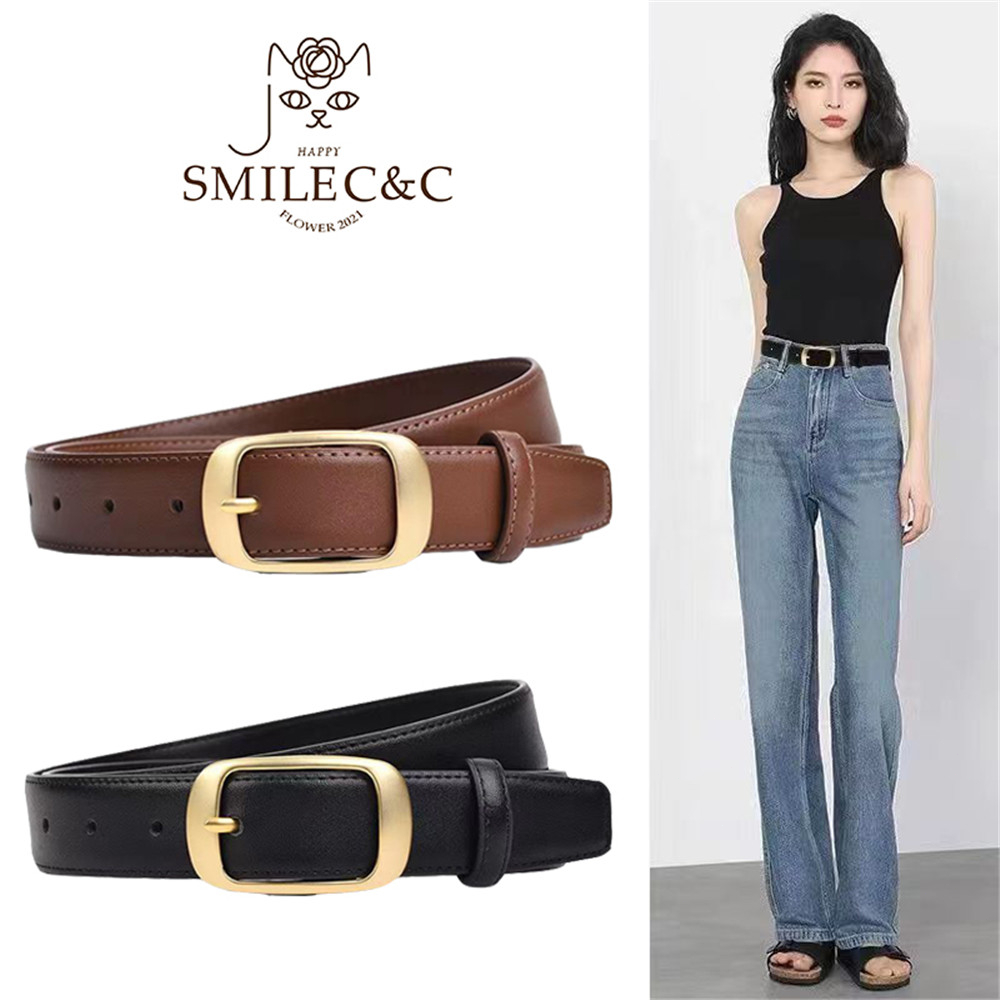 SmileFairyCC 【COD & Ready Stock】Women square buckle belt PU leather belt women's side buckle jeans w