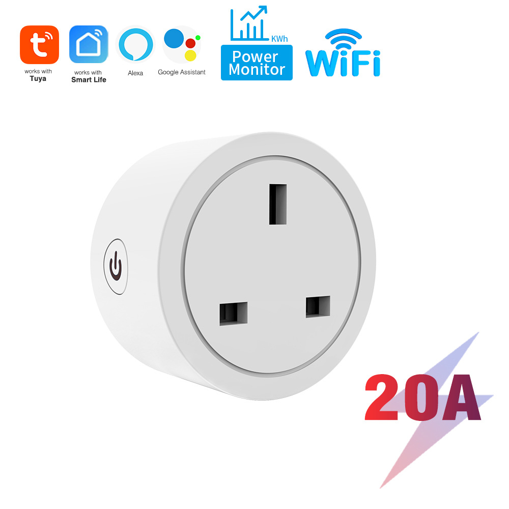 WiFi Smart Tuya 20A Socket Power Plug Smart Life APP Wireless Control with Energy Monitor Timer For AC Water Heater High power equipment Supports Alexa Google home