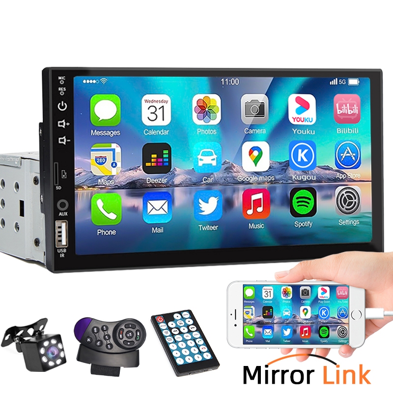 Central Multimídia Automotiva 1 Din 7 Inch MP5 Bluetooth Com Tela Sensível Ao Toque USB/AUX/TF Mirro