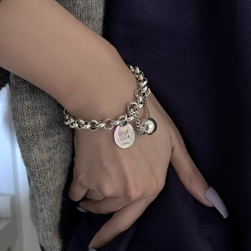 925 Silver Good Lucky Beaded Thick Chain Bracelet Adjustable Bangle Women Jewelry Gift