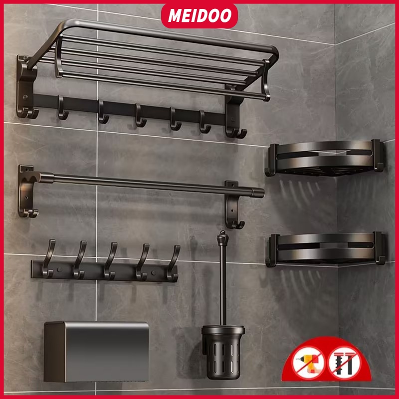 [SG Stock]MEIDOO Toilet Rack Bathroom Storage Towel Rack Hardware Folding Bathroom Accessories