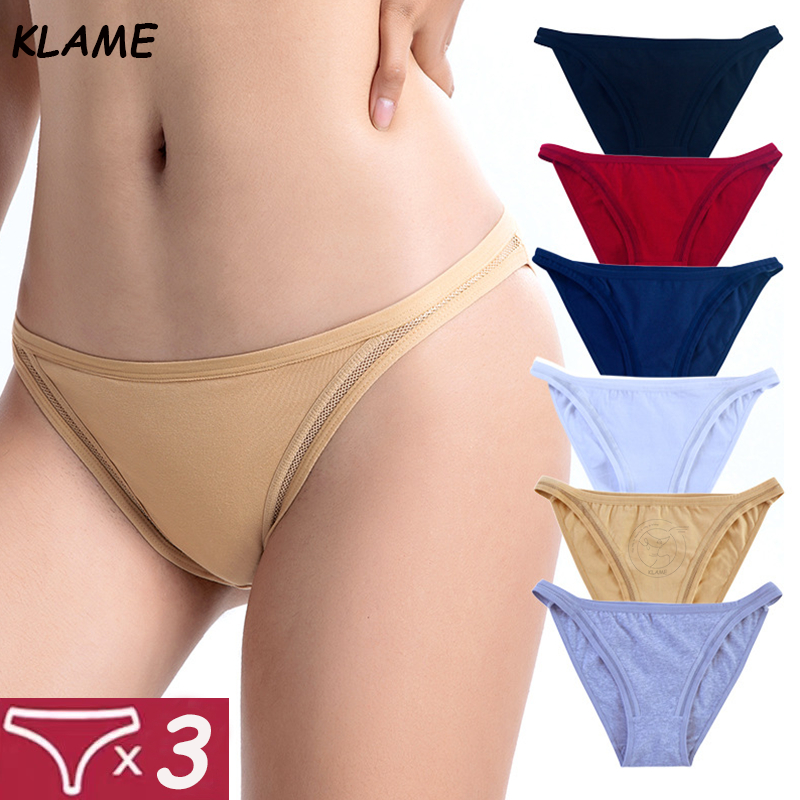 KLAME 3PCS/set 40S Cotton Panties For Women 45-75kg Plus Size Underpants Female Solid Color Bikini B