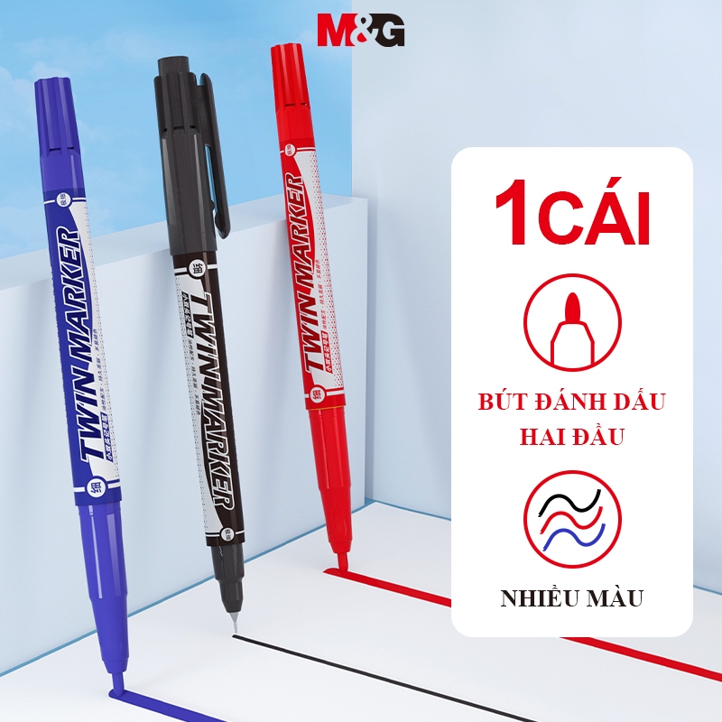 Bút Lông Dấu 2 Đầu Ngòi Nhỏ M&G - Bút Đánh Dấu Dầu Chống Nước, Ngòi Bút Sợi Chịu Mài Mòn, Khô Nhanh