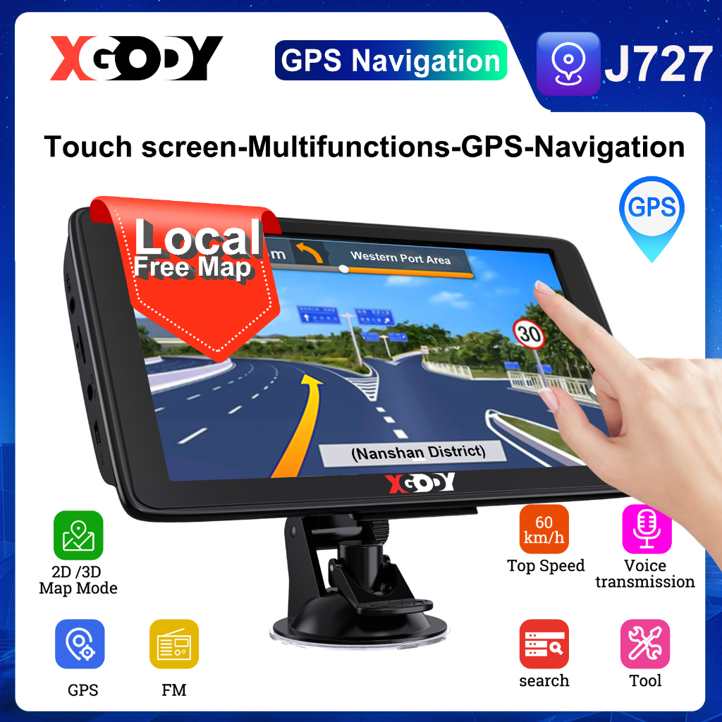 XGODY 735 Newest Southeast Asia Free Maps 7 inch Car GPS Navigation 256M+8G Truck GPS Navigator with Sunshade Touch Screen SAT NAV FM Radio