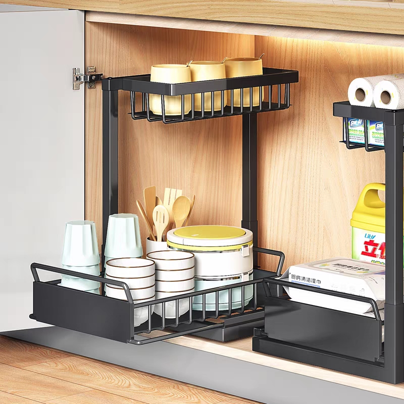 【SG Stock】Kitchen Sink Organizers and Storage Metal Under Sink Organizer Bathroom Cabinet, Undersink Organizers Kitchen Home Multiple Cabinet Drawer Organizer