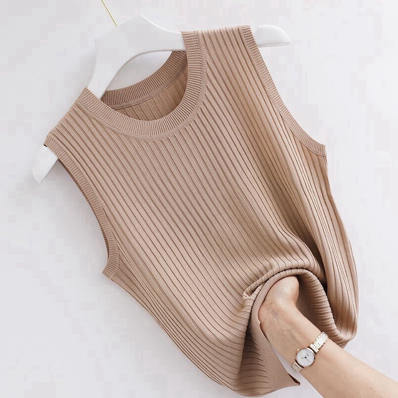 Camisole Women Summer Inner Layering Bottoming Sweater Short Striped Thin Style Wide Shoulder Round