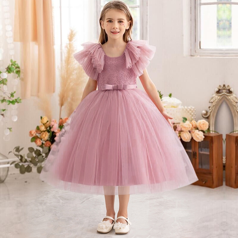 Kids Mesh Dress Children Wedding Party Princess Elegant Dress Flower Girl Dress Graduation Party Tut