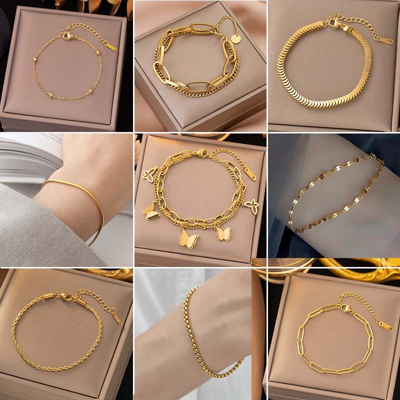 Titanium steel plated 18K gold bracelet, fashionable and minimalist women's bracelet that does not f