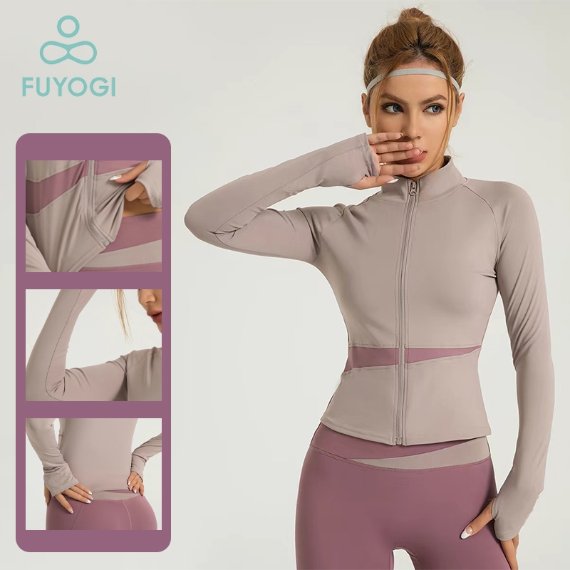 FUYOGI Workout Clothes Yoga Set Sports Wear Active Gym Women Contrast Shirt Top Pad Workout Leggings