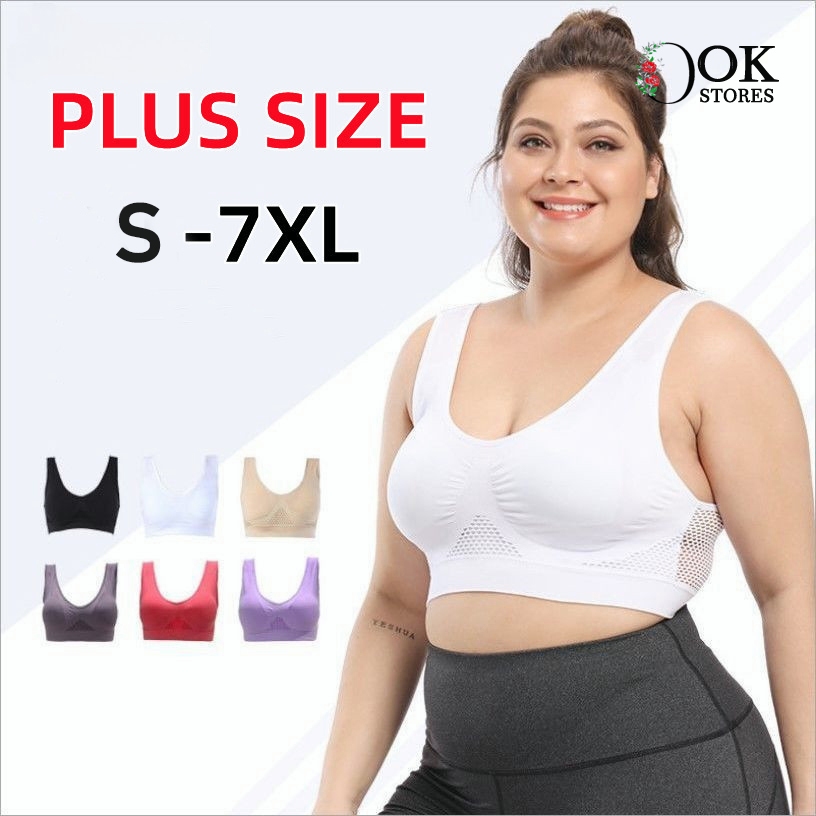 【40-150KG】plus size Bra for women sports bra wireless hollow mesh vest type yoga breathable Seamles