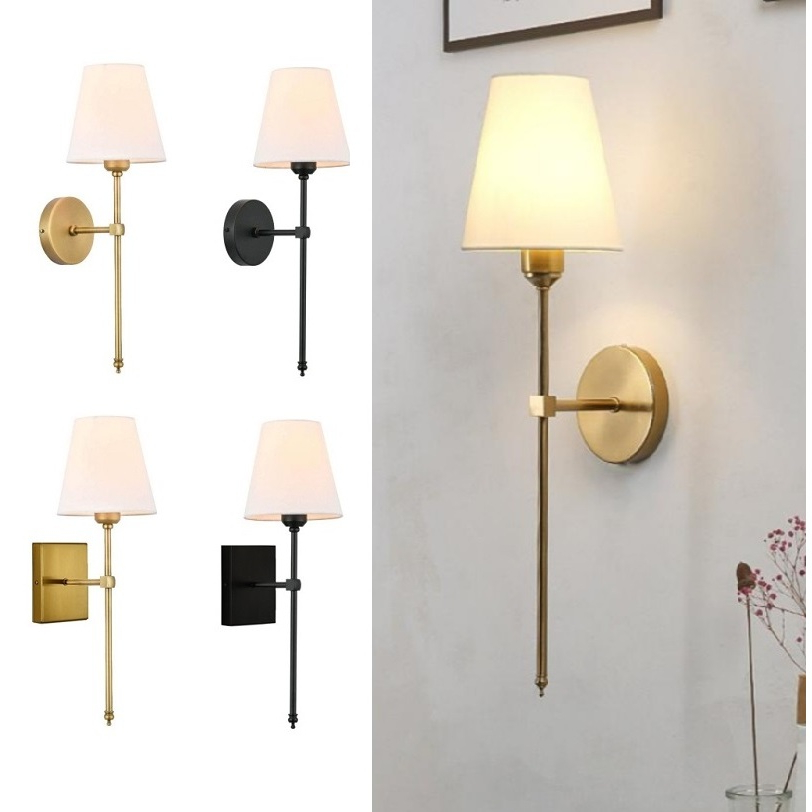 【Local Stock】Fabric Shade Wall Sconces Bedroom Wall Lamp Shade Aesthetic Retro Wall Light For Bedroo