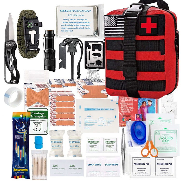 【On Stock】250PCS First Aids Kit Outdoor Camping tourniquet Survival Set Travel Multifunction First A