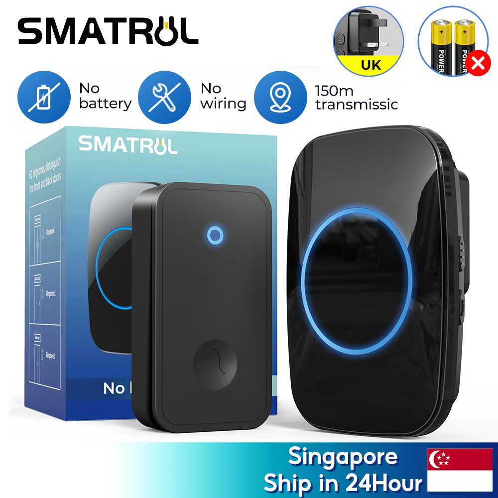 SMATRUL CACAZI Smart Doorbell Self Powered Waterproof Wireless DoorBell Door Bell Chime Ring No Battery Electric UK Plug 300 meters